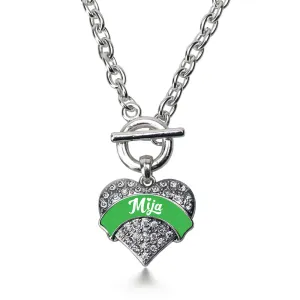 Silver Emerald Green Mija Pave Heart Charm Toggle Necklace