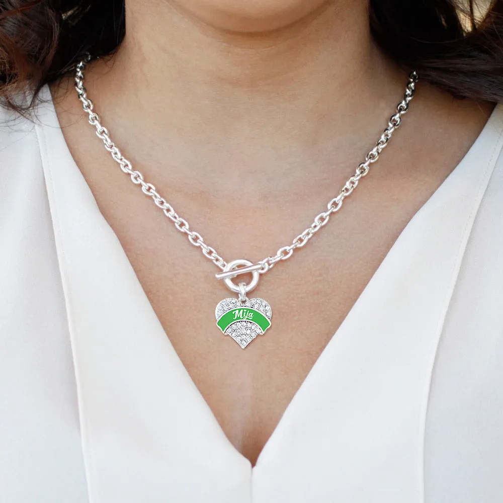 Silver Emerald Green Mija Pave Heart Charm Toggle Necklace