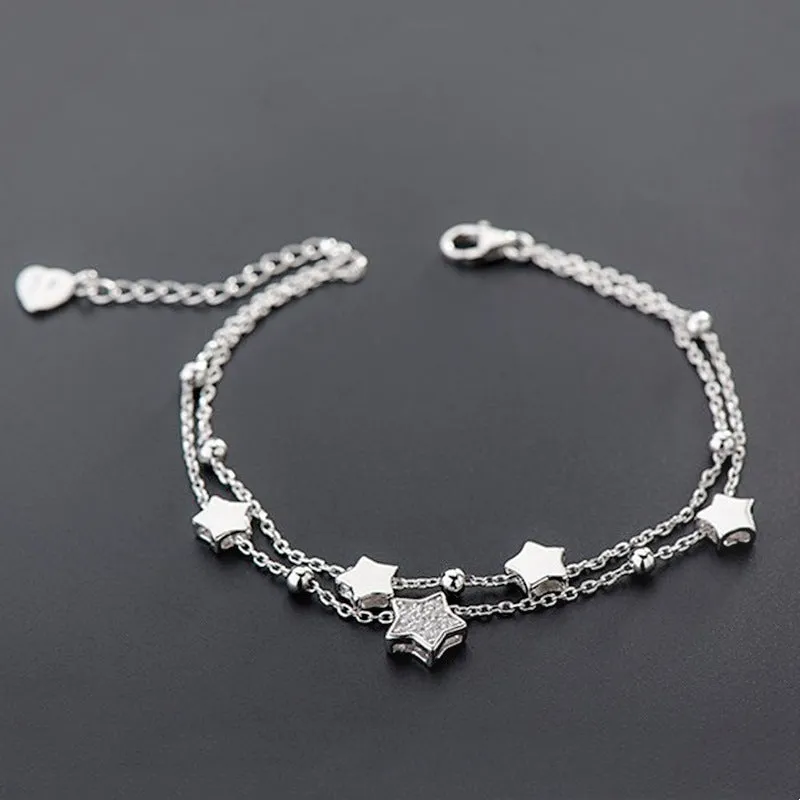 Silver-plated Bracelet Double-layer Five-pointed Star Bracelet