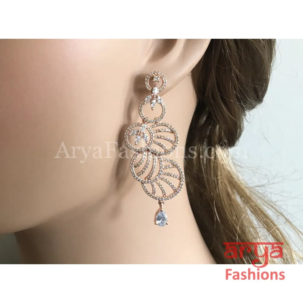 Silver Rose Gold Crystal Cubic Zirconia Earrings