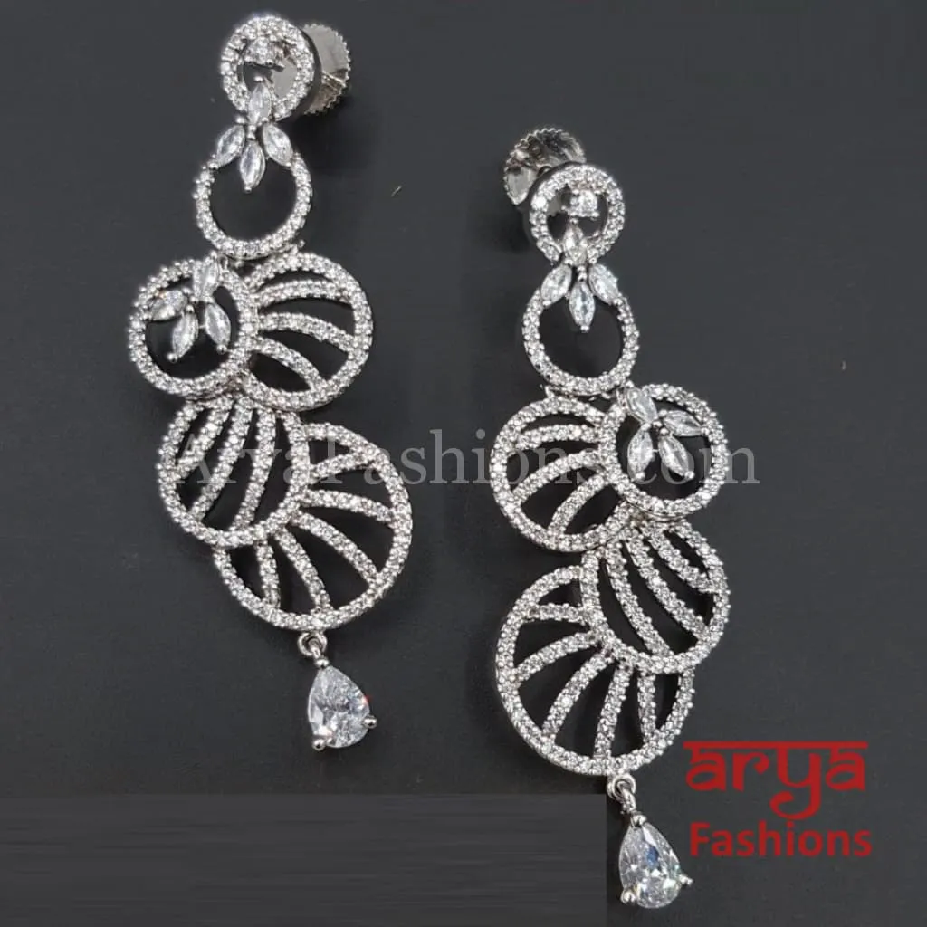 Silver Rose Gold Crystal Cubic Zirconia Earrings