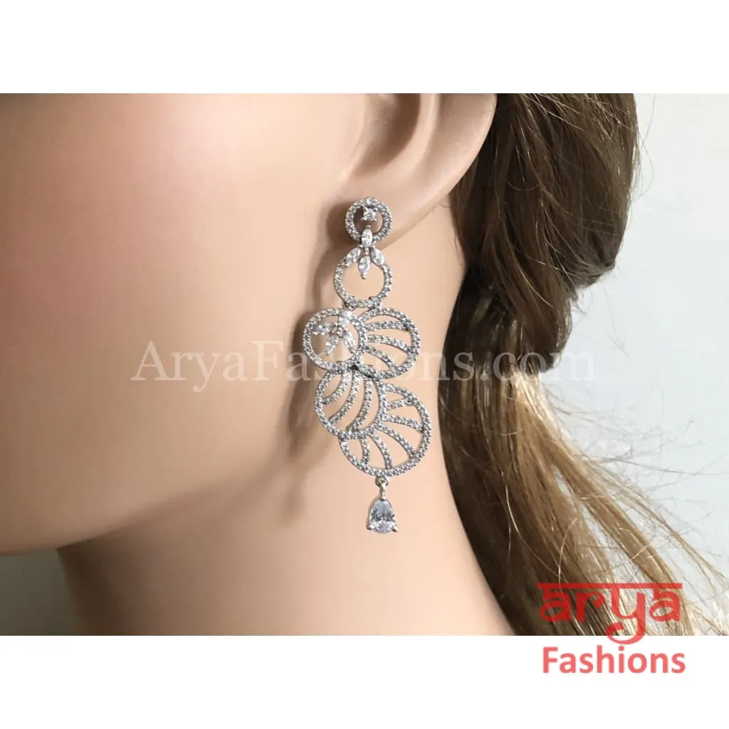 Silver Rose Gold Crystal Cubic Zirconia Earrings