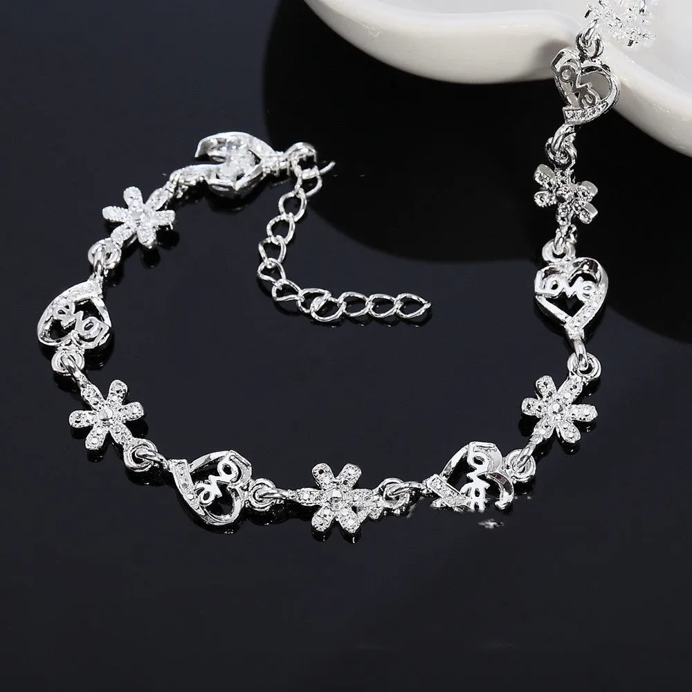 Silver Snowflake Heart Bracelet For Girls
