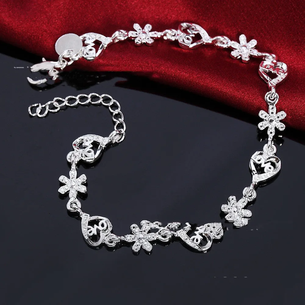 Silver Snowflake Heart Bracelet For Girls