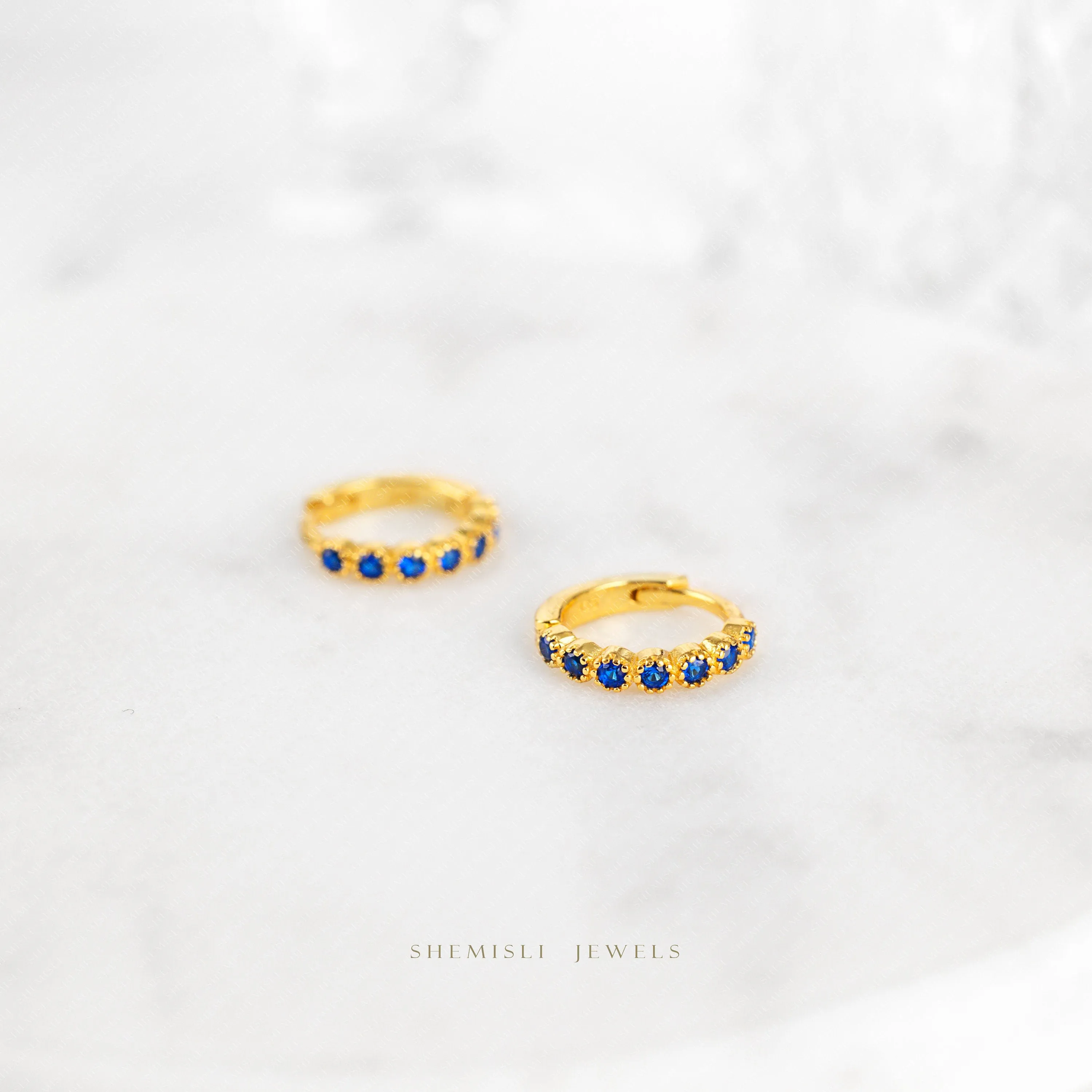 Simple Sapphire cz Conch Hoop Earrings, Huggies, Unisex, Gold, Silver SHEMISLI SH379, SH380