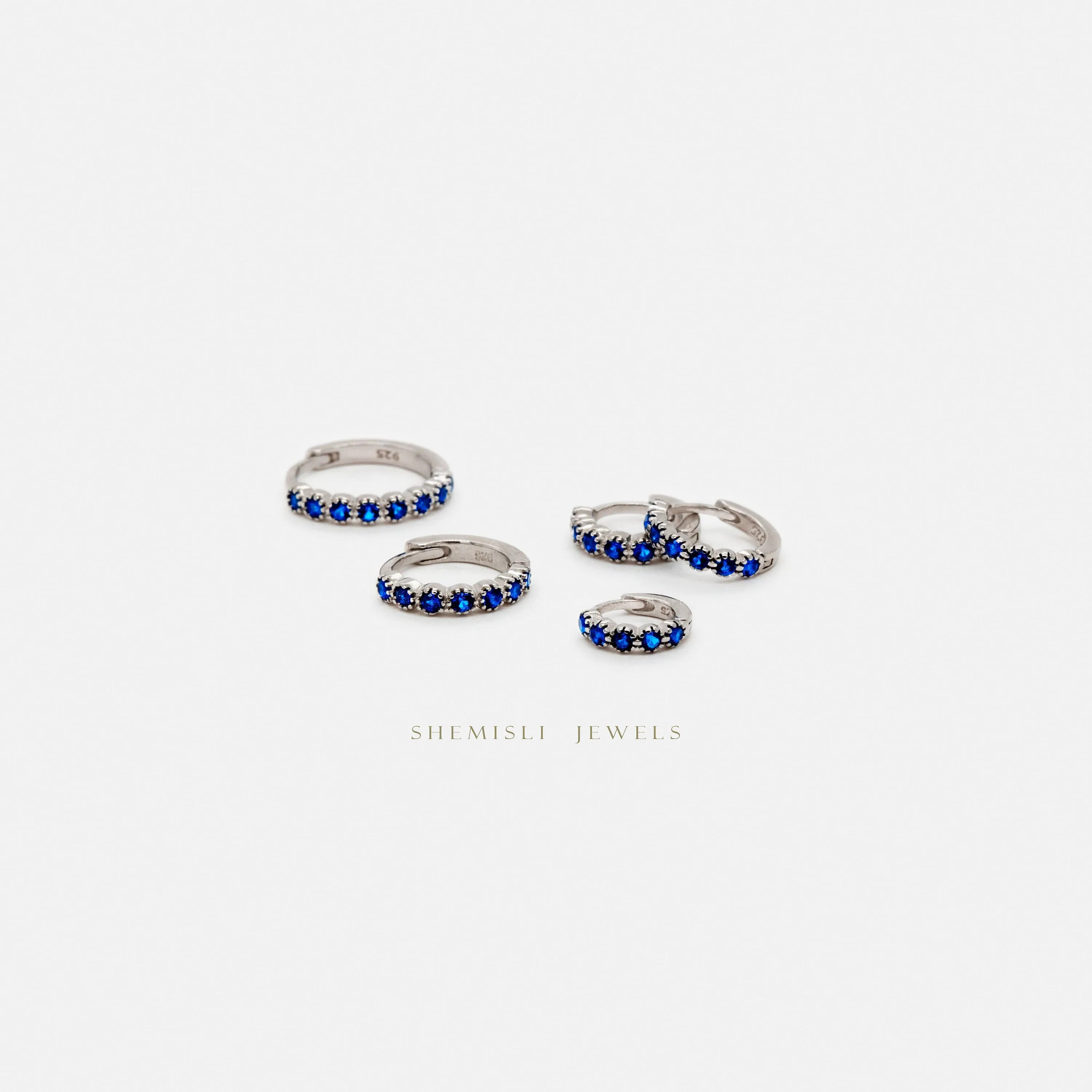 Simple Sapphire cz Conch Hoop Earrings, Huggies, Unisex, Gold, Silver SHEMISLI SH379, SH380