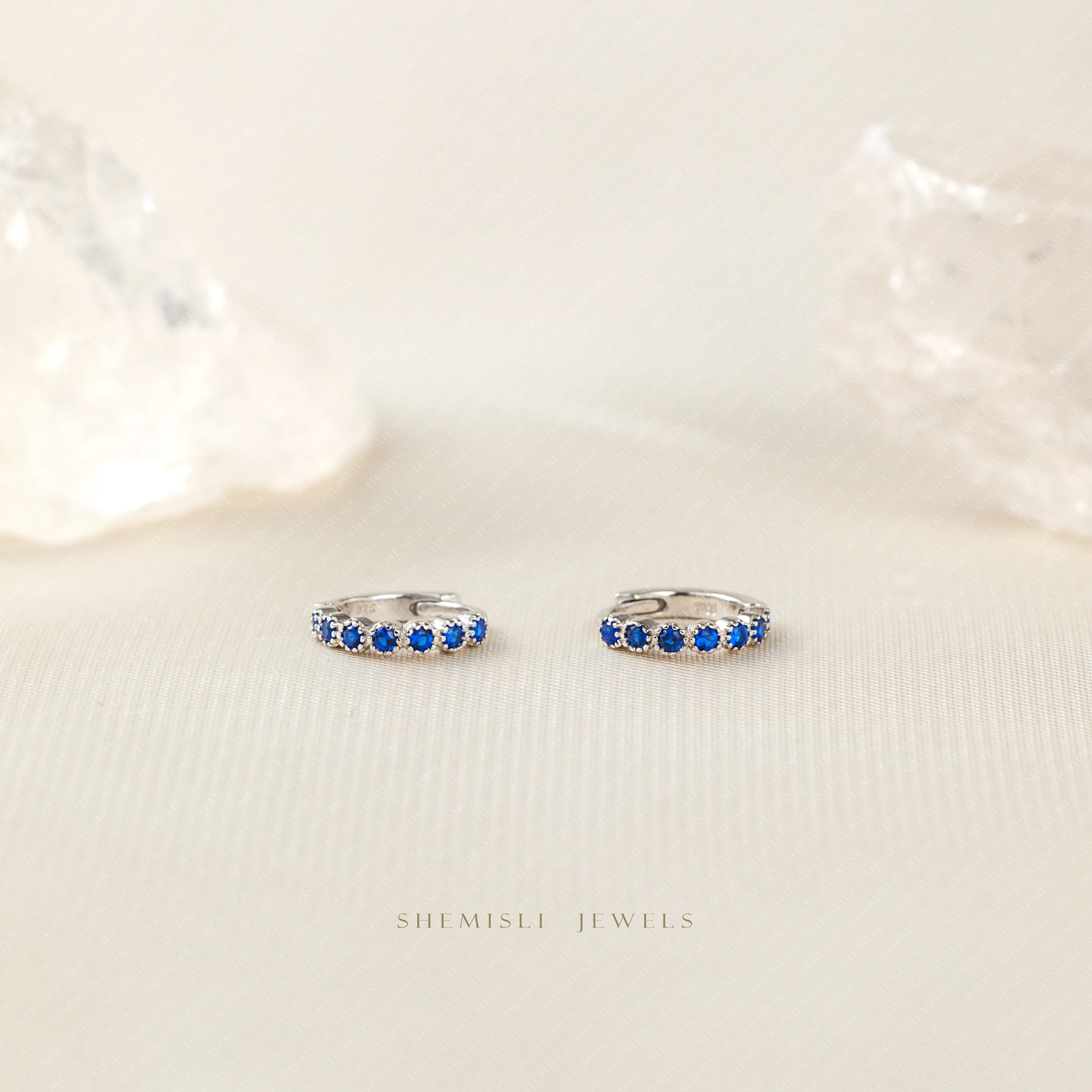 Simple Sapphire cz Conch Hoop Earrings, Huggies, Unisex, Gold, Silver SHEMISLI SH379, SH380