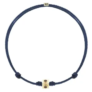 Small Gold Citrine Lego Cube on Navy Blue Cord Bracelet