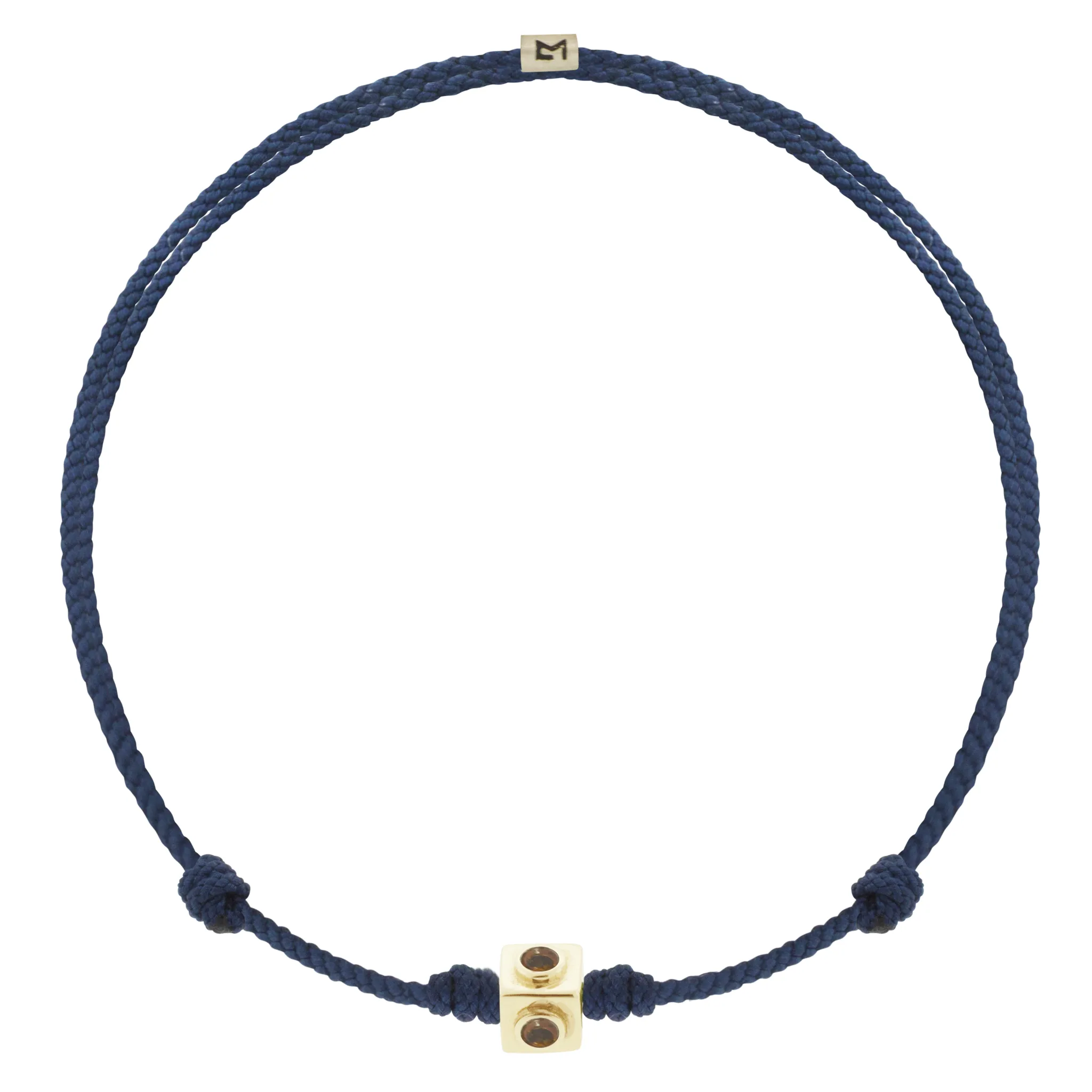 Small Gold Citrine Lego Cube on Navy Blue Cord Bracelet