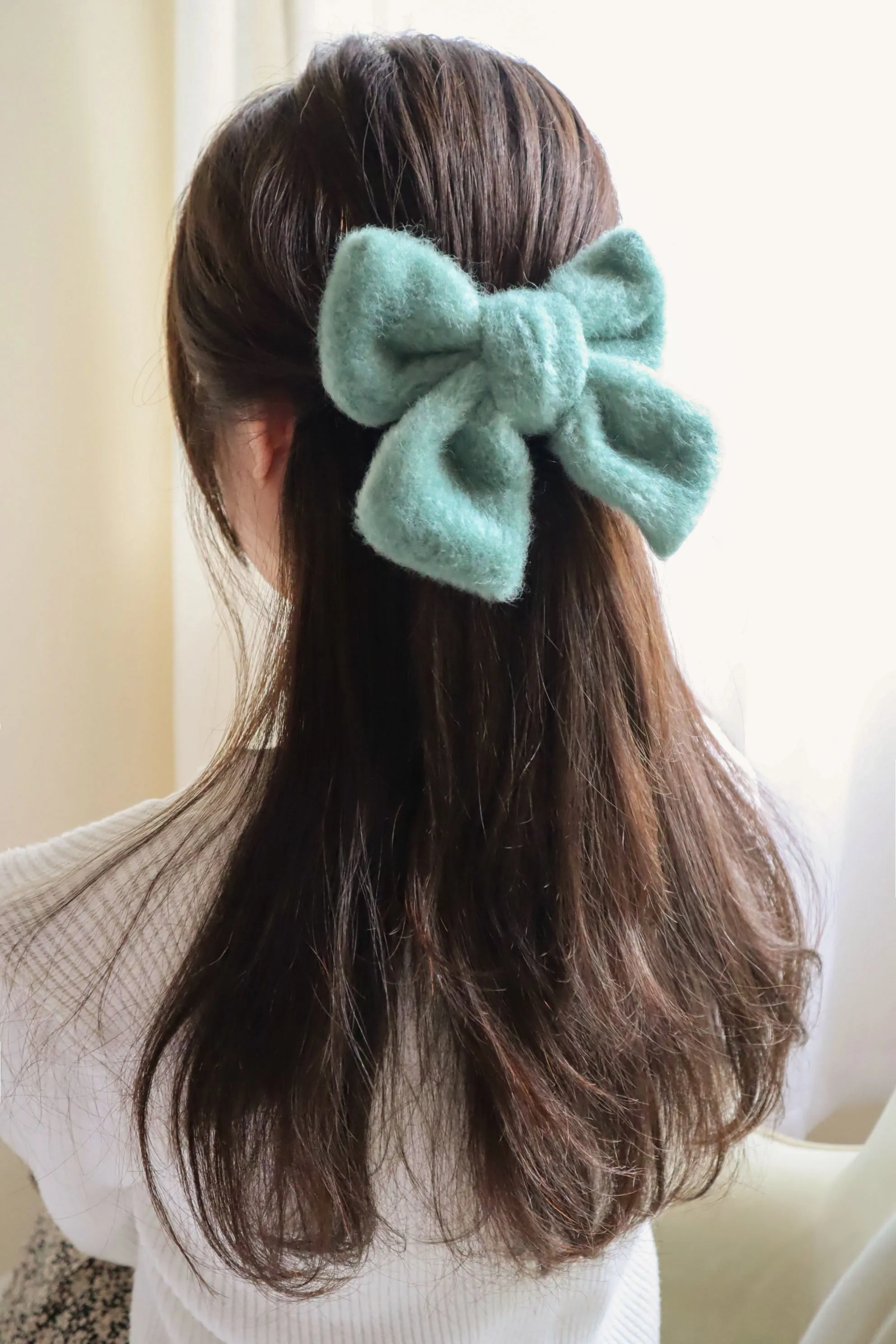 Snow Fleece Fabric Large Oversized Bow Hair Clip (4Colors)
