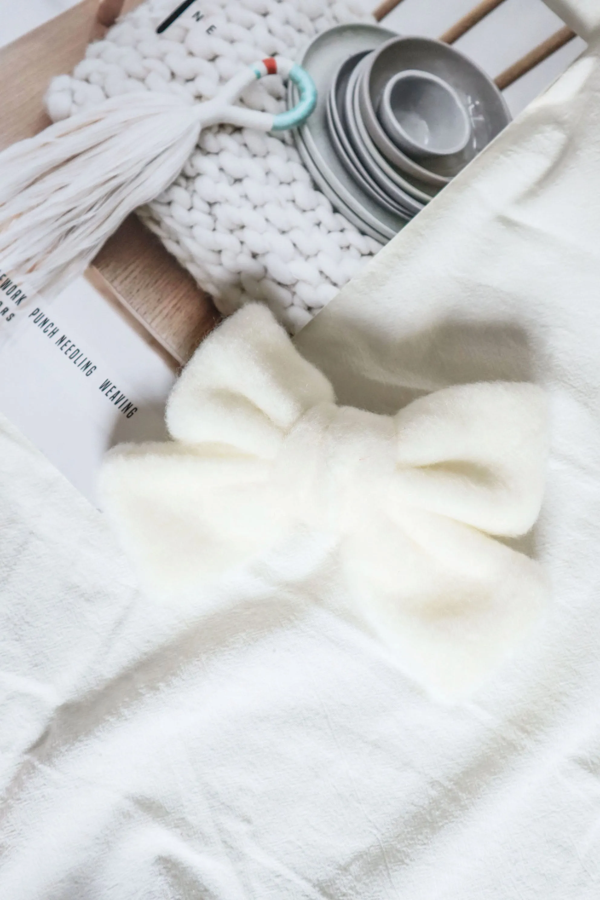 Snow Fleece Fabric Large Oversized Bow Hair Clip (4Colors)