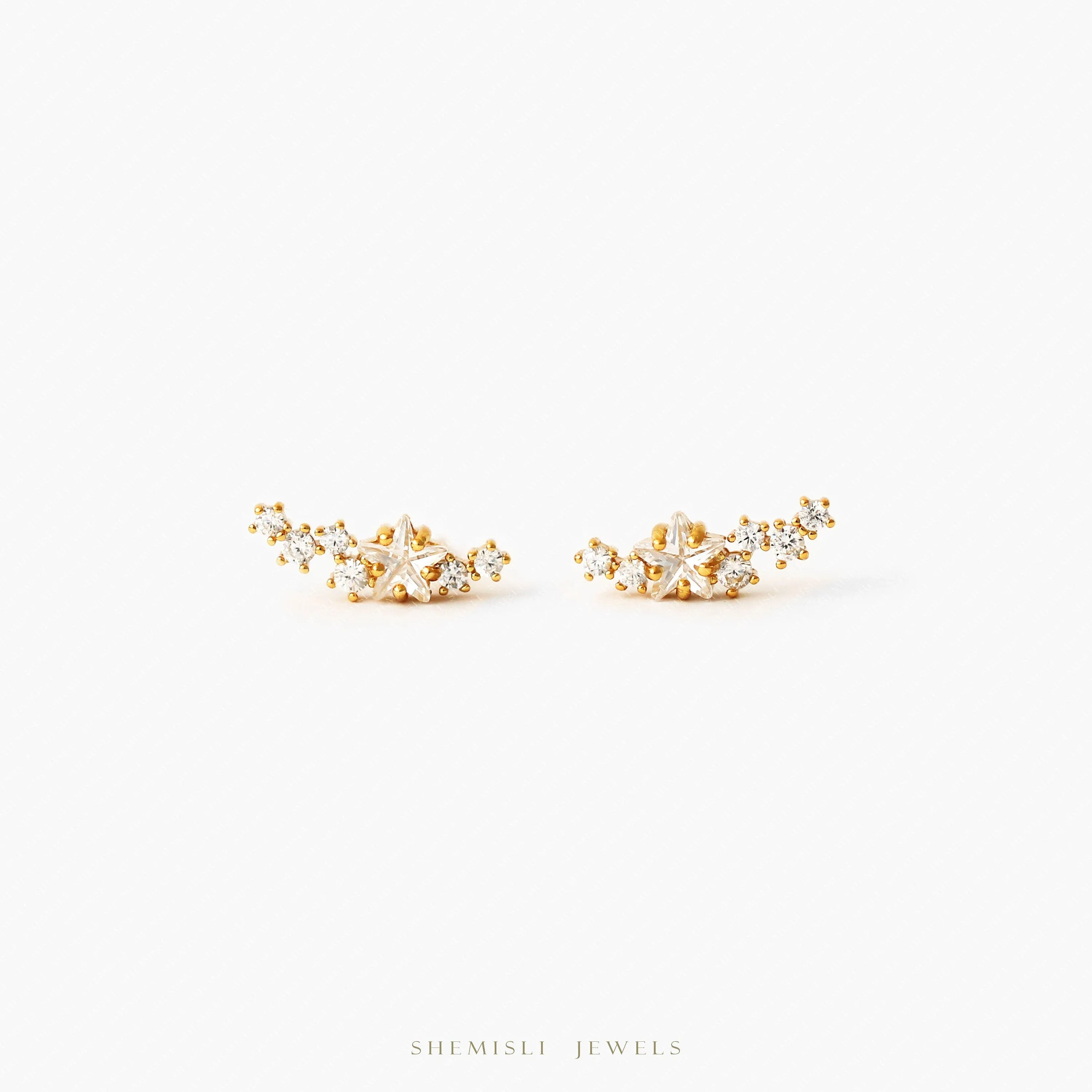Star Cluster Earrings, Celestial Earrings Gold, Silver SHEMISLI SS170 LR