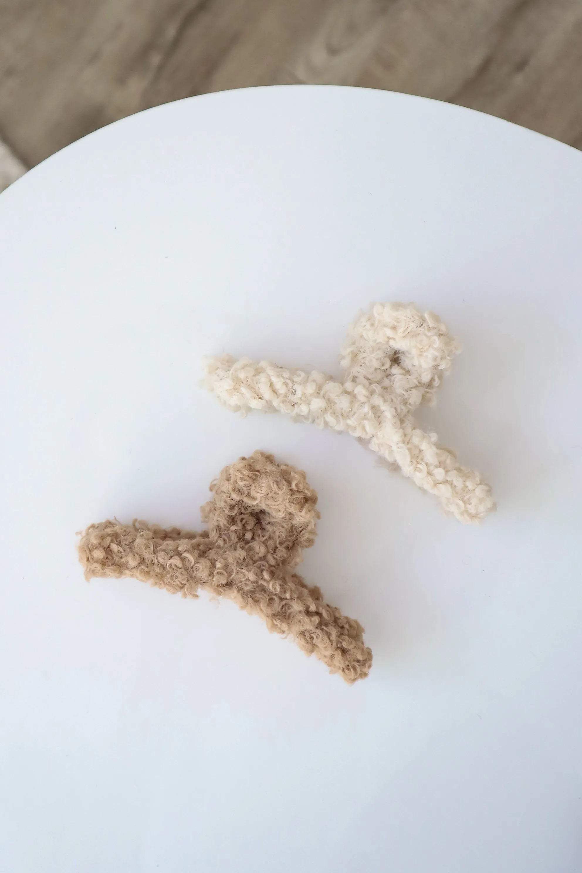 Teddy Bear Fleece S Curve Large Hair Claw Clip