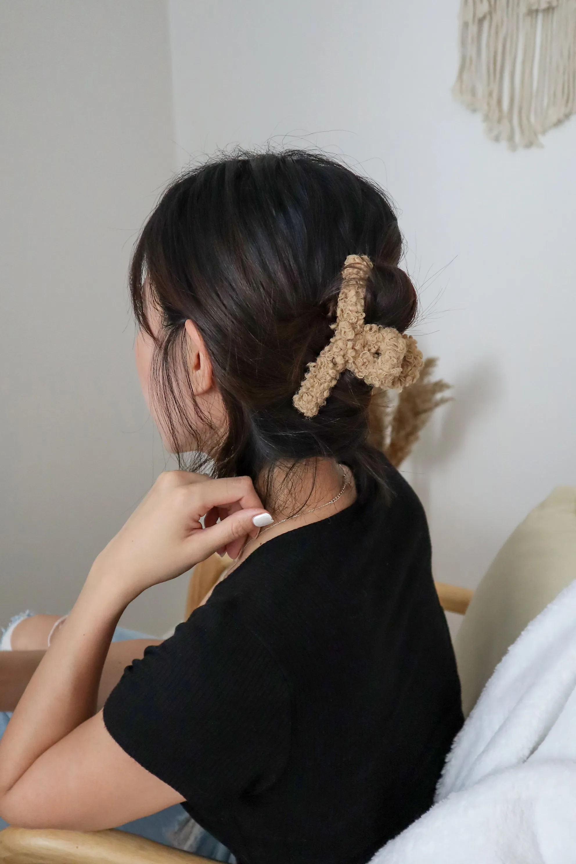 Teddy Bear Fleece S Curve Large Hair Claw Clip