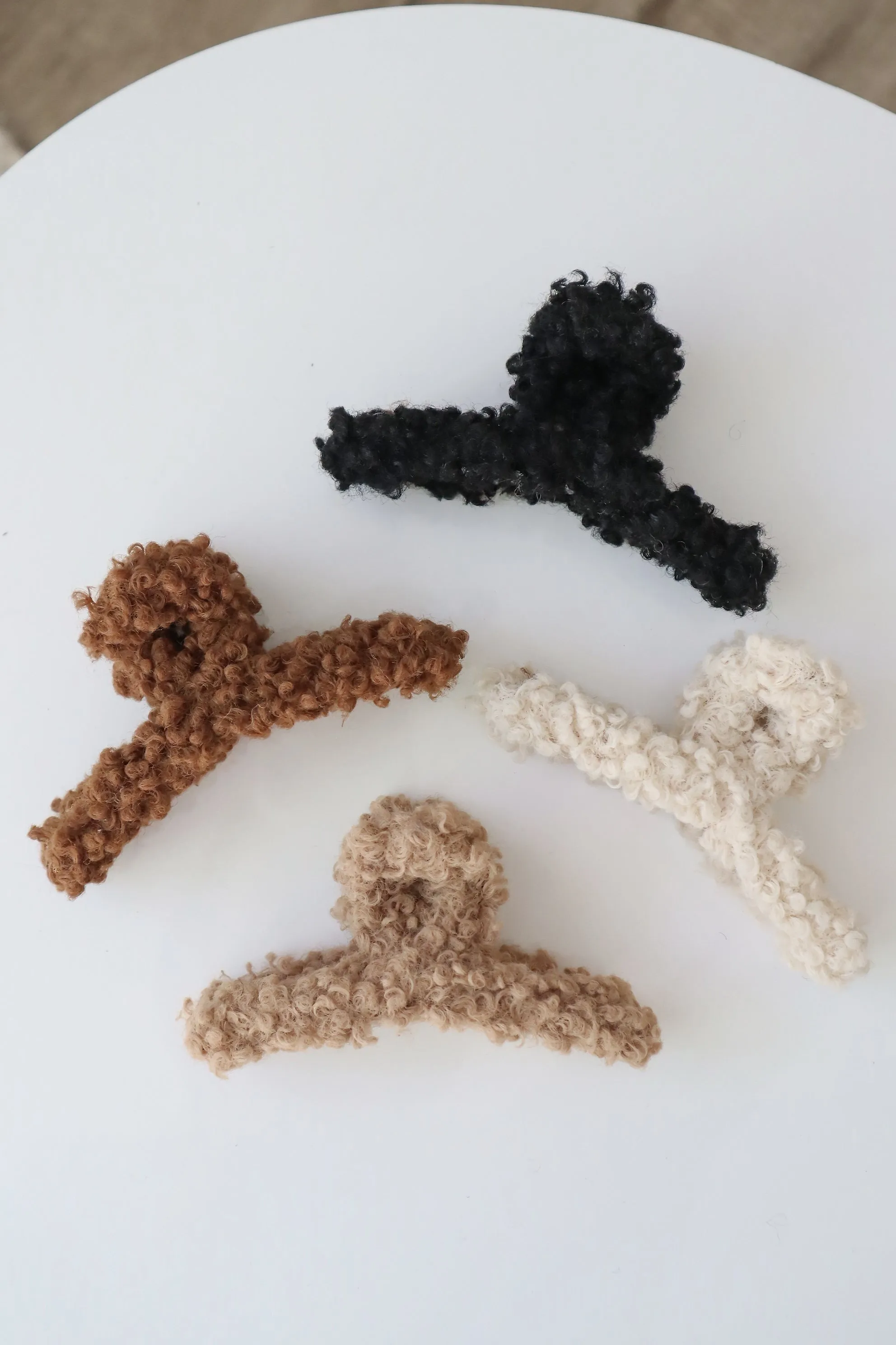 Teddy Bear Fleece S Curve Large Hair Claw Clip