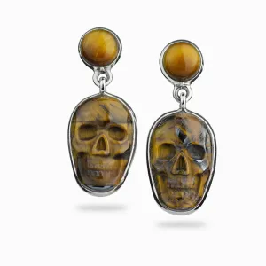 Tiger Eye Skull Drop Earrings