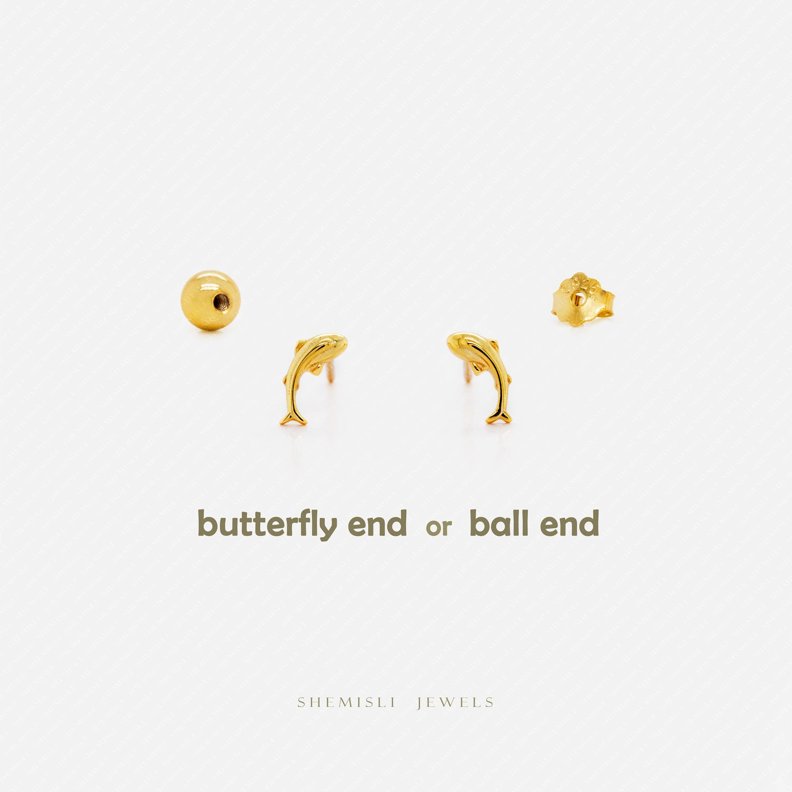 Tiny Koi Fish Studs Earrings, Unisex, Gold, Silver SHEMISLI SS823 Butterfly End, SS824 Screw Ball End (Type A) LR