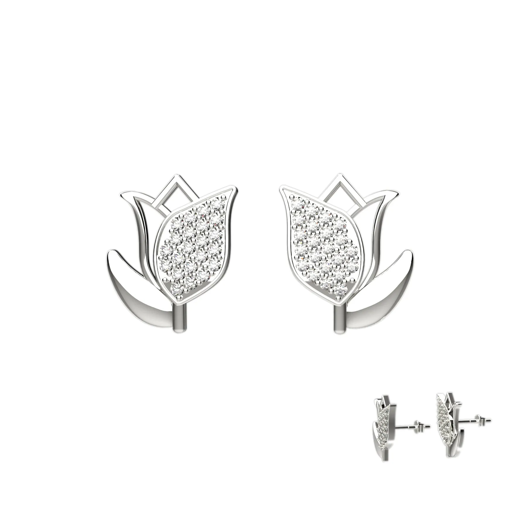 Tulip Flower Ear Studs Crystal Jewelry
