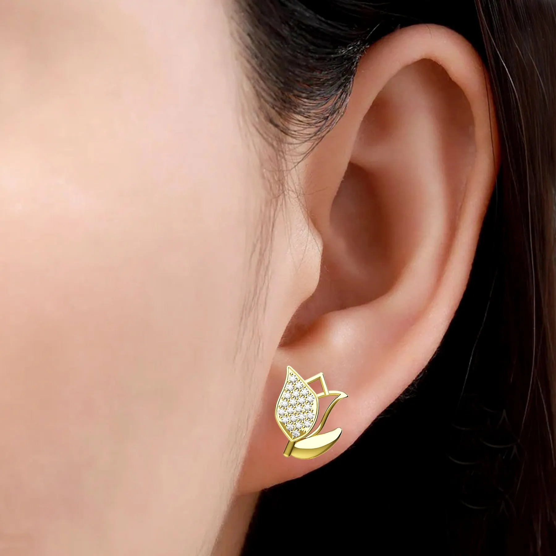 Tulip Flower Ear Studs Crystal Jewelry