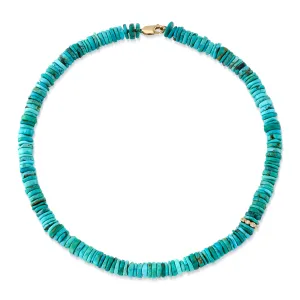 Turquoise Beaded and Diamond Disc Necklace