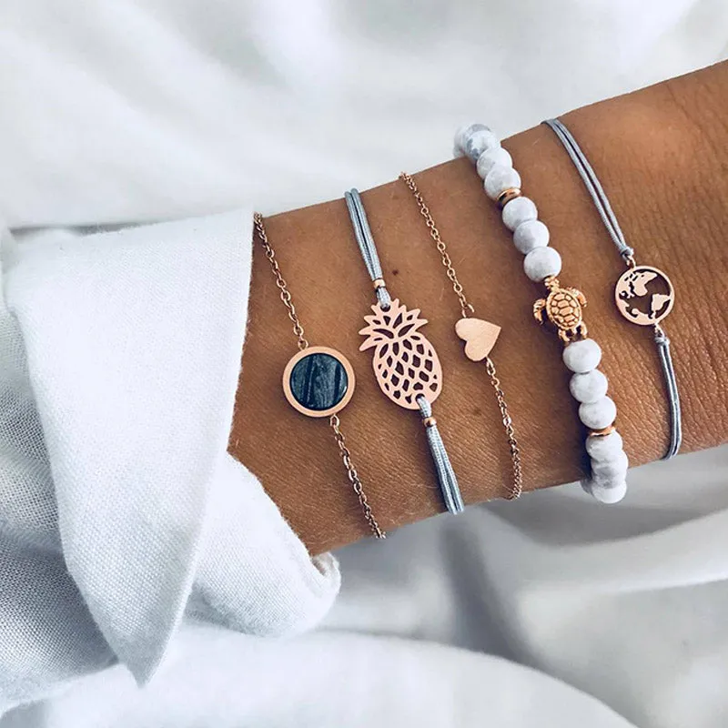 Unique styles elegant looking Bead Chain Anklet Bracelet Set for women