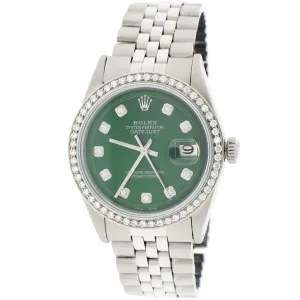 Vintage Rolex Datejust 36mm Steel Watch w/Forest Green Diamond Dial/Bezel TFJ-142508062