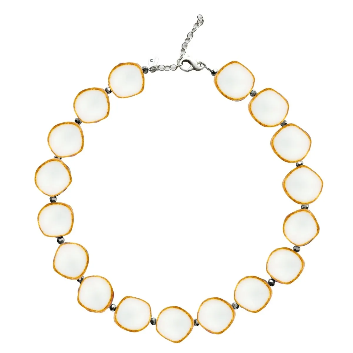 White Beaded Necklace, Large Circle Glass Beaded Necklace