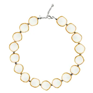 White Beaded Necklace, Large Circle Glass Beaded Necklace