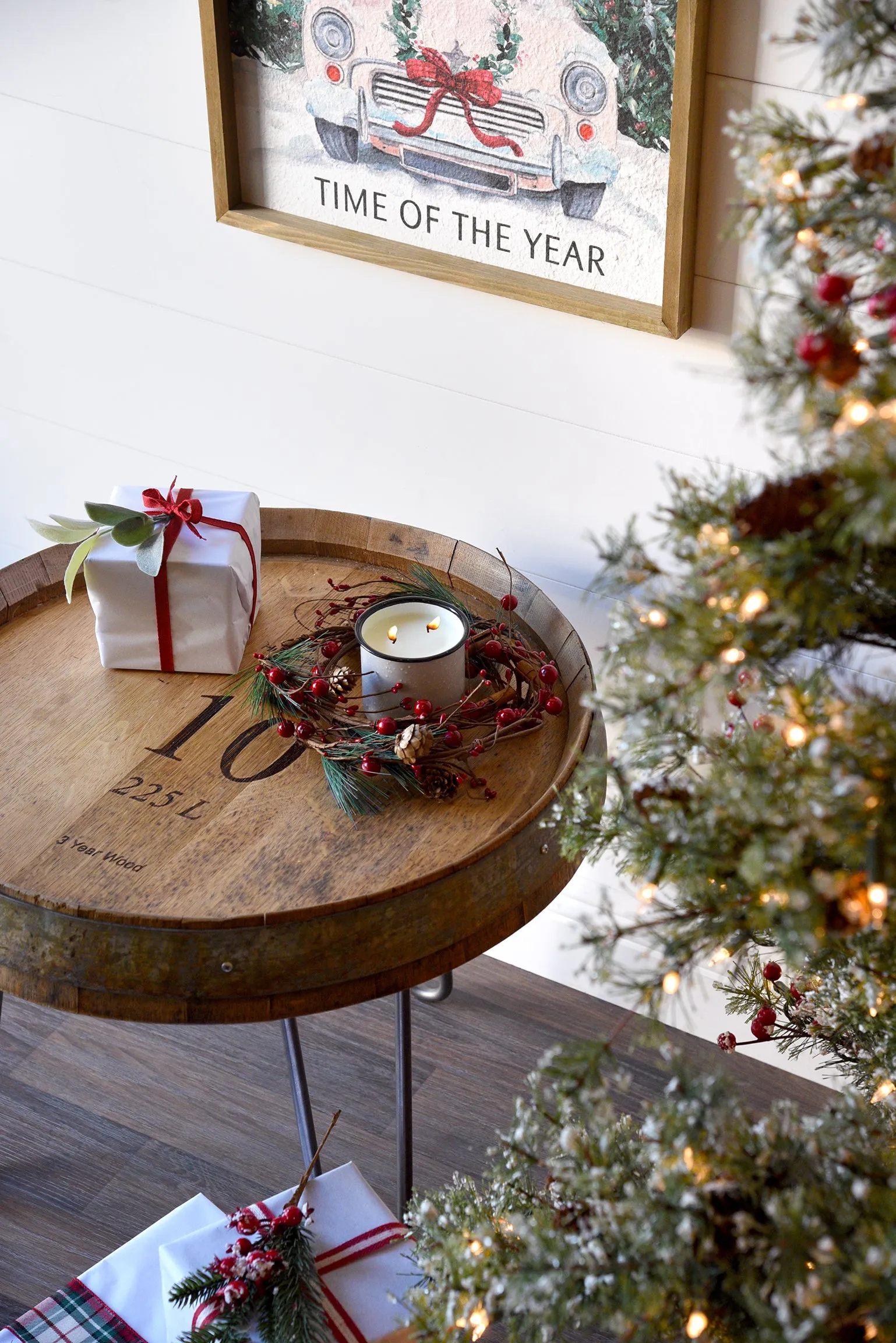 Wine Barrel End Table With Hairpin Legs - Natural