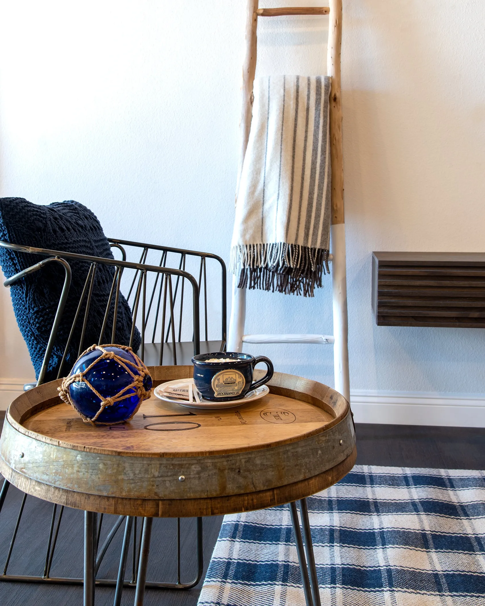 Wine Barrel End Table With Hairpin Legs - Natural