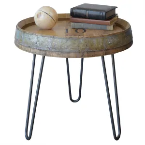 Wine Barrel End Table With Hairpin Legs - Natural